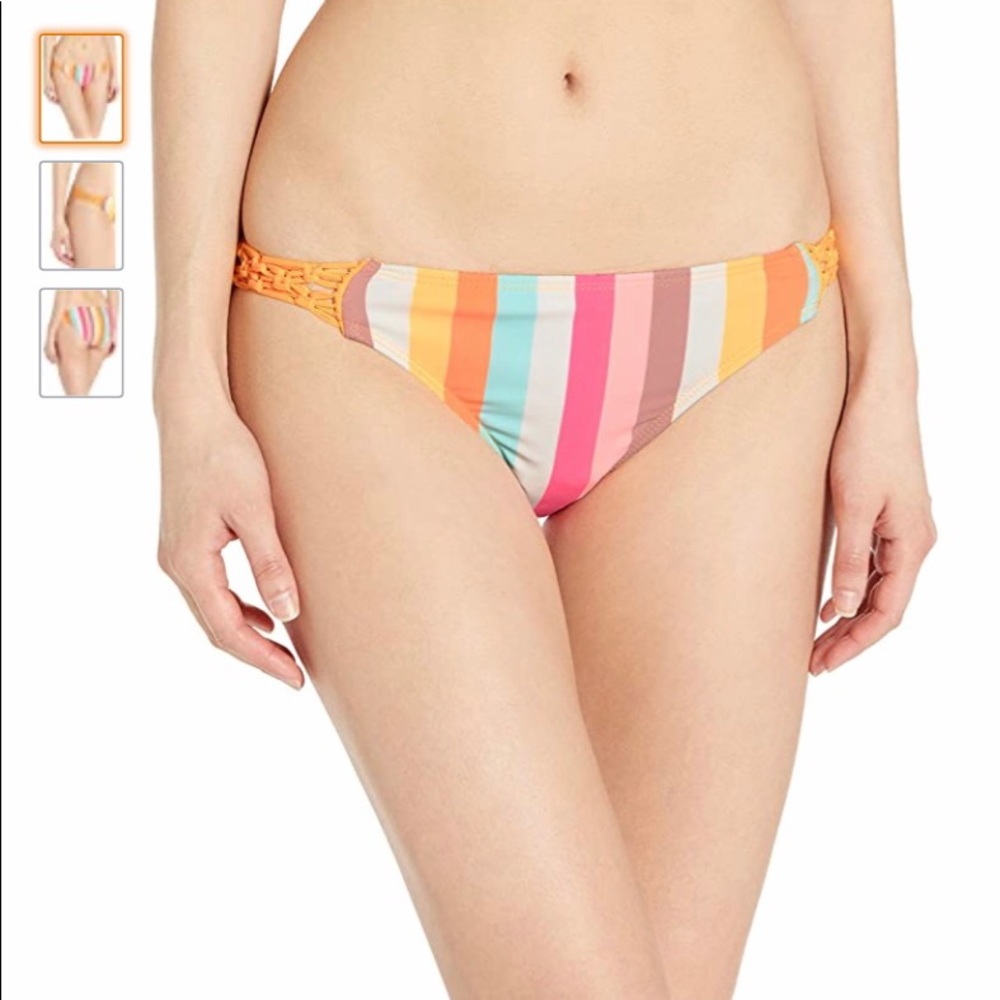 California Sunshine Braided Tab Side Scoop Striped Bikini Bottom NWT Medium